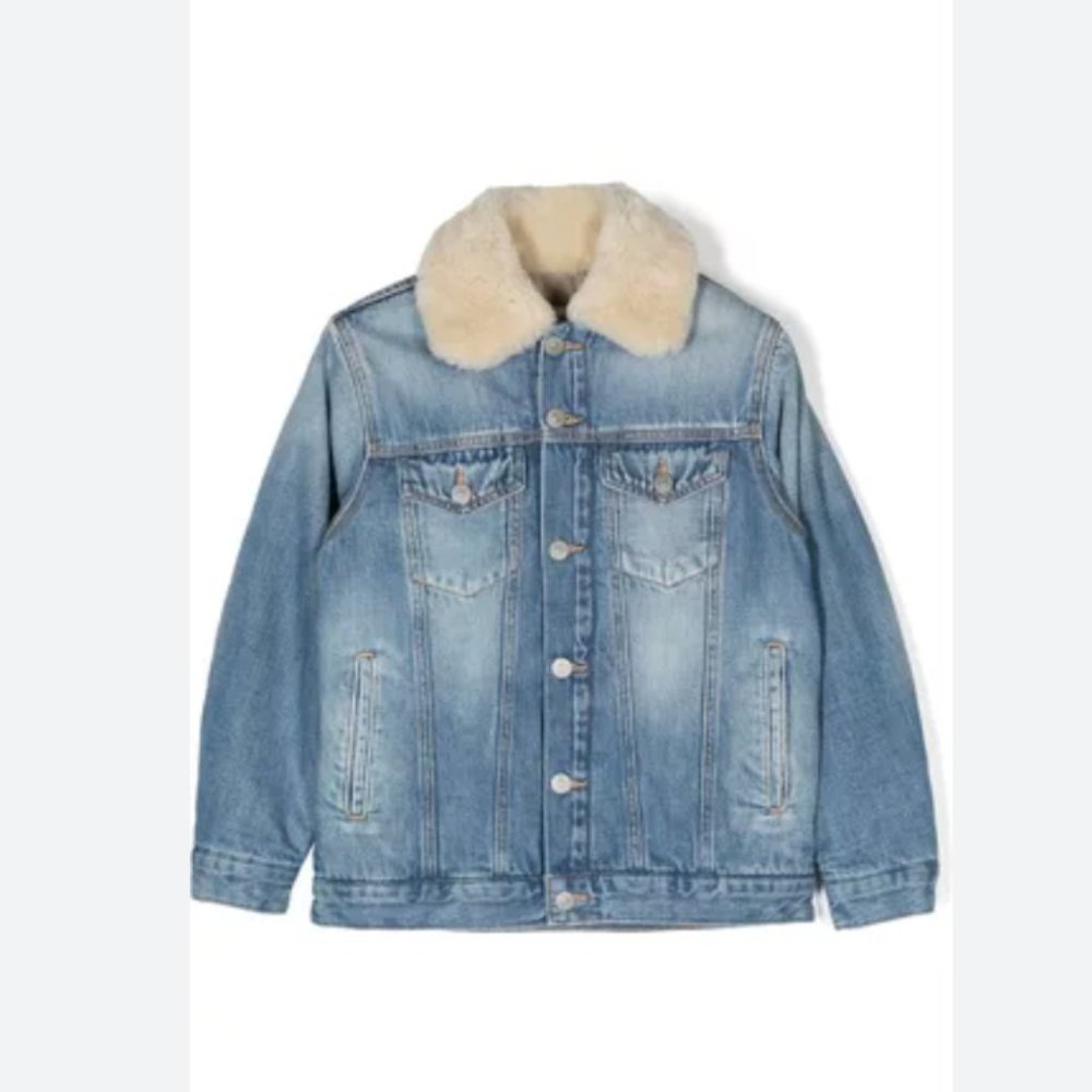 Blue Short Denim Sherpa Jean Jacket - Size 4